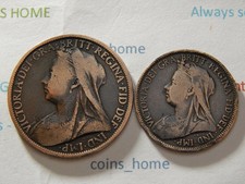 CoHo Lot 2 Circulated 1899 1/2 penny & 1900 1 penny Uk copper coins set#329/1530