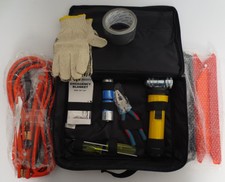 ROADSIDE EMERGENCY KIT CAR JUMPER CABLES TOOLS REFLECTOR FLASHLIGHT BLANKET TAPE
