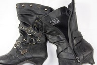 Schwarzer Graceland Gr. 36 Sommer Stiefel Nieten Riechen Schnallen Absatz 