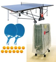 Tischtennisplatte outdoor Sponeta S 5-73 e blau im Set mit Hülle u Schlägerset