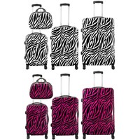 Koffer Zebra mit Dehnfalte pink schwarz Beautycase Trolley Hartschale Bowatex