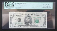 $5 Series 1985 Fed Res Note/ Error/ Insufficient Ink Printing/ Pcgs 55Ppq Ch Au