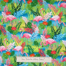 Summer Fabric - Sew Rousseau Flamingo Floral Blue - Benartex Kanvas Studio YARD
