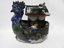 SUMIDA GAWA CLIFFWALKERS ANTIQUE JAPANESE POTTERY CERAMIC ROOSTER BOAT CADDY