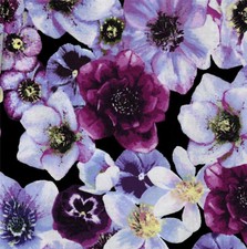 Benartex Papillion Black Pansy Floral Purple Violet Lavender Quilt Fabric