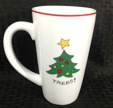 Fitz Floyd Christmas Trees Coffee Cup Mug Happy Holidays Tall 18 oz Large Handle