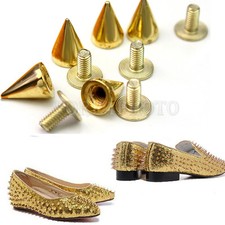 100 Pcs 10mm Diy Gold Cone Spots Metal Studs Leathercraft Rivets Bullet Spikes