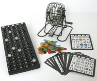 EDEL BINGO Spiel Lotto Glücksspiel Brett Trommel mit Handkurbel schwarz Senioren