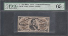 #Fr1291 25¢ 3Rd Issue Fractional Currency Colby / Spinner Pmg 65 Epq Wl5783 Key
