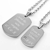 Partner-Anhänger Dog-Tag mit Zirkonia & Gravur silberfarben aus Edelstahl
