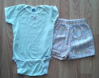 Girl's Size 9-12 M Months 2 Pc Green Floral Gerber Top & OKB Plaid Floral Shorts