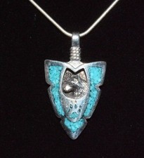 Native American Arrowhead Wolf Necklace Turquoise Sterling Silver Navajo Artist