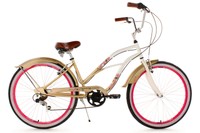 BEACHCRUISER 26" CRUISER FAHRRAD DAMEN 6 GANG CHERRY BLOSSOM GOLD/WEISS 717B