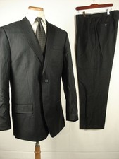 Tasso Elba Fine Wool Cashmere 2B Suit Navy Stripe 42 L