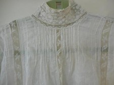 Vintage Edwardian Women's Top Lace & French Pleating Cotton Floral Embroidery