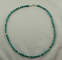 Kette Halskette echter TÜRKIS Scheiben - Perlen mit 925er Silber Karabiner 47 cm