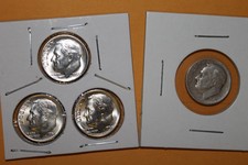 1949-s & 1954 Pds Roosevelt Brilliant Uncirculated Three Dime Set 90% Silver
