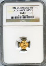 1932 La Olympics, Discus / California Gold 1/2 Variety / Ngc Ms63