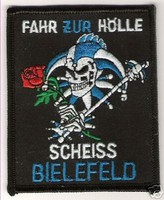 Anti Bielefeld Aufnäher "Fahr zur Hölle" Weste Kutte Fan Block Kurve + neu +