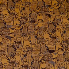 Cats, A St. Nicole Print, Black on Gold by Benartex, Cotton Fabric BTHY