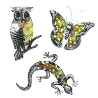 METALL WAND BILD DEKO SCHMETTERLING EULE ECHSE EIDECHSE GECKO GARTEN DEKORATION 