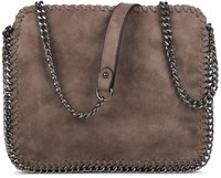edle Umhängetasche mit Kette in rockigem Style, Lederimitat Schultertasche Damen