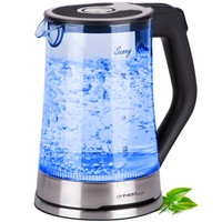 2200W Glas Edelstahl Wasserkocher 1,7 Liter kabellos, Kalkfilter blaue LED Licht