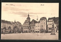 schöne AK Jena, Geschäfte und Rathaus am Markt 1929 