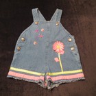 TOFFEE APPLE BABY GIRLS' DENIM OVERALL SHORTS 6 MONTHS EUC FLOWER RIBBONS 