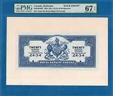 Canada, Barbados, 20 Dollars, Back Proof, 1920, Superb Gem Unc-Pmg67Epq