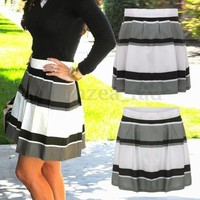 Chiffon  Damen High Waist Mini Rock Plain Flared Pleated Sexy Kurz Kleid Skirt