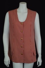 Authentic Vintage Polyester Red+White Striped Sleeveless Top/Shirt Womens *Large