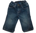 Girls Jeans, Thick Denim, Dark Blue with Purple Stiching, Size Infant 6-9mo.