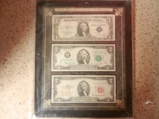 American Historic Society U.S. Currency Collection Framed $ 1 & 2 Dollar Bills