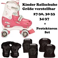 KINDER ROLLSCHUHE + SCHÜTZER SET Girls Skates Rosa Größen verstellbar