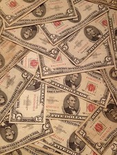 ☆$5 Red Seal Lincoln Dollars ☆Silver Certificate Old Estate Money Lot☆1953 1963☆