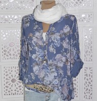  Fischer Look Tunika Hemd Bluse im SHABBY CHIC mit Rosenprint  BLAU 38 / 40 NEU