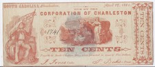 1861 Civil War Us Obsolete Fractional Currency 10c Scrip Upham, Charleston Sc*