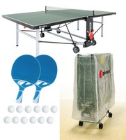 Tischtennisplatte outdoor SPONETA S 5-72 e grün im Set mit Hülle u Schlägerset