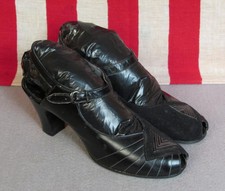 Vintage 1940s Enna Jetticks Black Leather Shoes Heels Buckle Strap 9 1/2" Length
