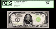 Us Fr 2211 J $1,000 Kansas 1934 Light Green Seal Pcgs 50! Federal Reserve