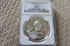 1998 China Silver Panda Large Date 10 Yuan 1oz Ngc Ms 68