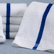 1 Dozen New Blue Center Stripe Bath Towels 22x44 100% Cotton 6# Gym Pool