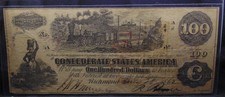 1862 $100 One Hundered Confederate States America Interest Paid 3 Times Richmond