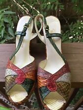 Vintage Jack Rogers Snakeskin Multi-Color Peep Toe Wedge Heels Shoe size 7 N