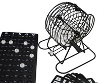 Bingo Spielset mit Bingotrommel Kugeln Spielkarten Bingomühle aus Metall (102003