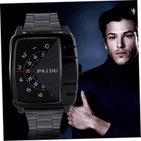 Men Rotatable Scale Dial Stainless Steel Band Quartz Wrist Watch Casual #2