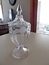 10" Vintage Lidded Etched Glass Candy Dish Finial Knob - Unknown