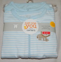 Carters Just One You Boys 2 Pack Sleep & Play Blue Striped NEW Pjs Feeties 6 mos