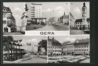 alte AK Gera, Ernst-Thälmann-Straße, Rathaus am Markt, Blick zum Puschkinplatz 